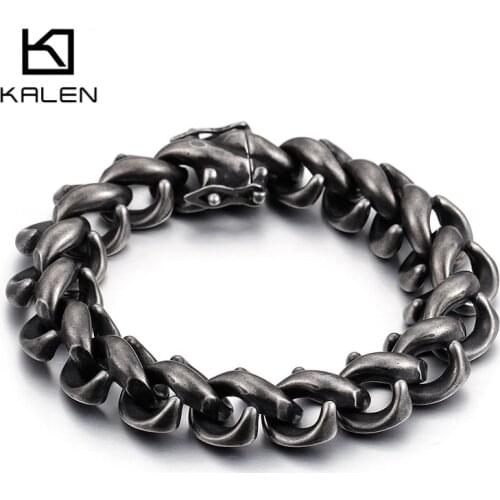 Kalen Rock Matte Link Chain Bracelets Men Stainless Steel Brushed Black Hand Chain Bracelet Homme Punk Jewelry Gift