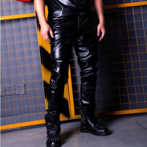 Mens leather pants stage personality pu harem pant men feet trousers Wild singer dance rock fashion street star style b692