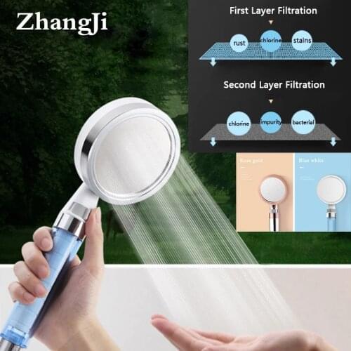 Zhangji 10cm big panel with 2 layer Filter Shower Head Water saving High Pressure with stop switch skin care shower ABS plastic