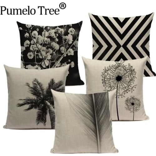 Simple Style Cushion Cover Geometric Meditation Decorative Pillows For Sofa Car Home Custom Black White Woven Linen Pillow Case