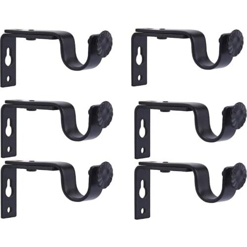 New 6Pcs Black Color Adjustable Curtain Rod Brackets Premium Steel Rod Bracket For Walls Curtain Rod Holder