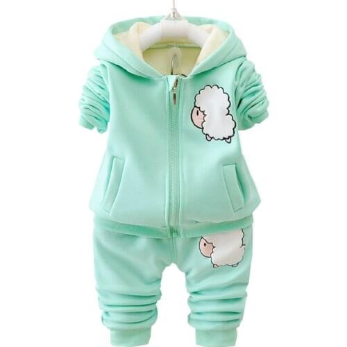 Autumn Winter Children Boys Girls Fashion Clothing Sets Baby Cartoon Hooded Jacket Pants 2Pcs/sets Infant Add Cotton