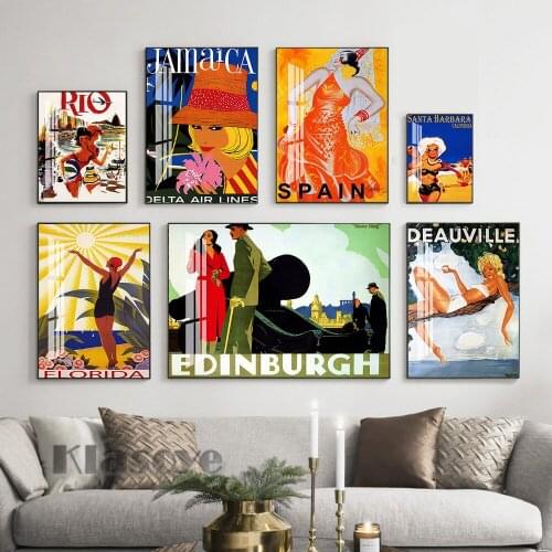 Couple Sunshine Beach Santa Barbara California Vacation Travel Tourism Vintage Poster Art Prints Home Decor Wall Stickers Gift