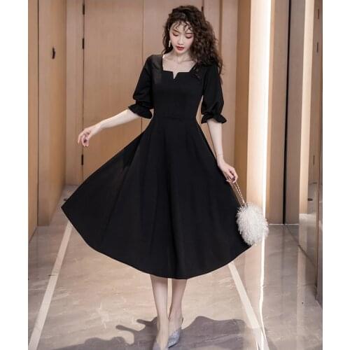 Summer New High waist Short sleeve Women black dress Women Sexy Temperament midi dress Fashion Vacation Dresses woman dress
