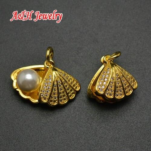 High Quality Gold Pated Movable Shell With White Pearl Inside Pendants Rhinestone Setting For Fashion Women Jewelry Making