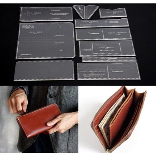 Durable Acrylic Wallet Leather Template DIY Leathercraft Long Zip Wallet Purse Stencil Sewing Pattern 20*10cm LC0022