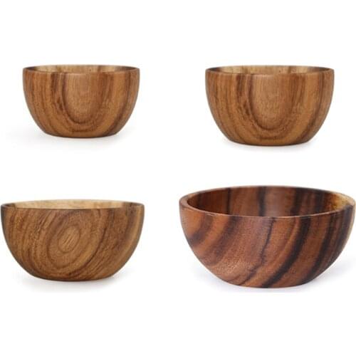Premium Natural Wood Salad Bowl Household Restaurant Tableware Fruit Rice Soup Noodle Serving Bowls Food Container Dinnerware