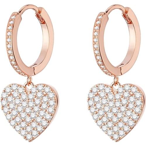 Clear Cubic Zirconia Heart Drop Earrings For Women Rose Gold Small Hoop Earring Girls Party Gift Fashion Jewelry Brinco Dropship