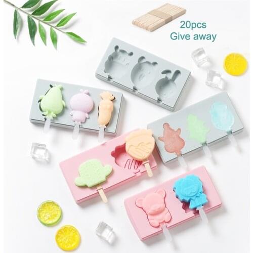 Silicone mold for ice cream with lid cartoon fruit dinosaur popsicle mold 3D chocolate sweet mold child cute ice cream maker