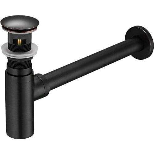 Brass Bottle P-Trap Basin Sink Drain, Vessel Sink S-Trap Kit with Flexible Pipe, Classic Black Collection for Home Designer