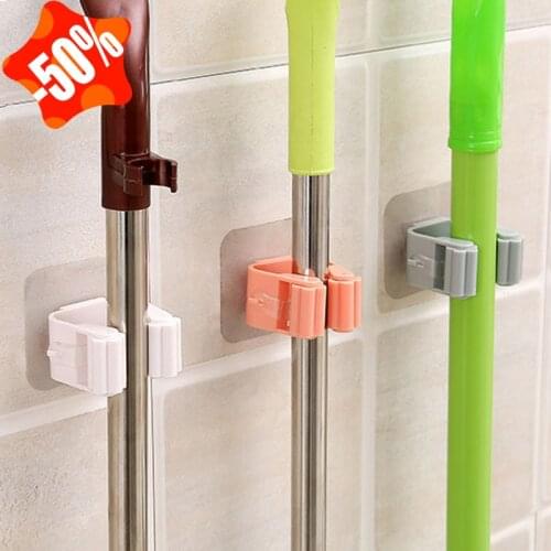 C5 Mop Rack Wall Mounted Mop Holder Broom Holder Hanger Shelf Organizer Hook Household Kitchen Organizer Bathroom Accessories