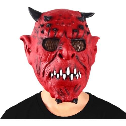 Horror Mask Devil Latex Halloween Scary Horned Demon Costume Cosplay Horrible Fancy Dress Party Headgear