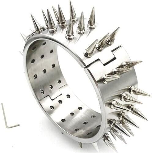 Heavy duty stainless steel rivet Neck Collar lock restraint Slave Role Play metal male female SM bondage Sex toy for couple