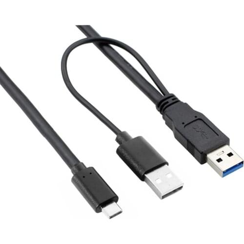 USB 3.0 Male & USB 2.0 Dual Power Data Y to Type-C USB-C Cable for Laptop & Hard Disk