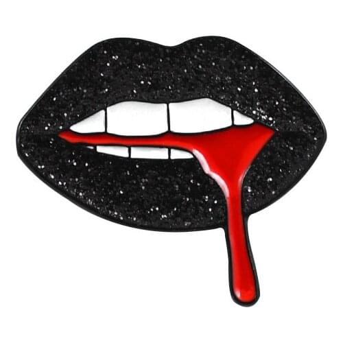 Bleeding Black Lips Metal Enamel Brooch Sexy Cute Sequins Lips Badge Pin Charming Trendy Costume Backpack Jewelry Accessories