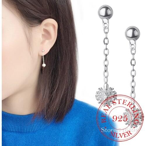 925 Solid Sterling Silver Piercing Round Charm Drop Earrings for Women Girls Wedding Party Gift Femme Jewelry eh1027