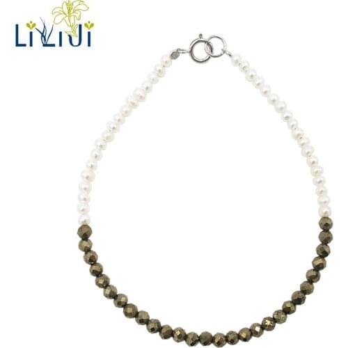 Lily Jewelry Tiny Real Freshwater Pearl,Pyrite 925 Sterling Silver Shining Bracelet Fashion Jewelry for Women Dropshipping
