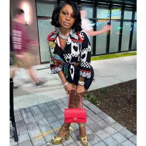 2021 New Arrival Famous Brand 2 pcs Women Set Print Turn-down Collar Short Tops and Shorts Summer Sexy Outfits