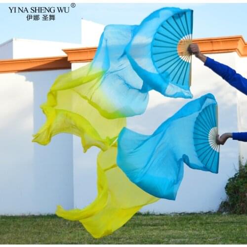 100% /Imitation Silk Dance Costume Fans 1Pair Handmade Dyed Unisex Silk Belly Dance Fans Dance Chinese Long Veil Fans 180x90