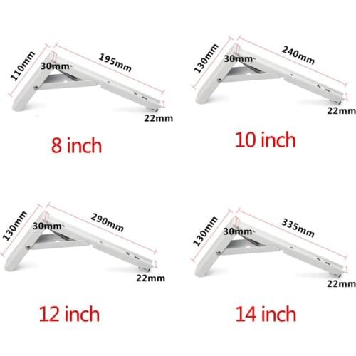 2pcs/set 8-14 inch White Paint Steel Spring Design Wall Mounted Folding Shelf Brackets Screws High 11-13cm Folded Up Less Space