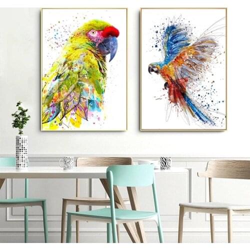 Abstract Colorful Birds Watercolor Paintings Vivid Parrots Wall Art Canvas Posters Prints for Living Room Bedroom Decoration