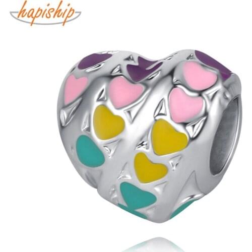 Hapiship 2021 Original Daisy Fashion Sweet Romantic Heart Color Glaze Charm Beads Fit Bracelet Female DIY Jewelry Making CZ051