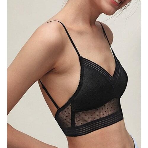 2021 New Sexy Low Back Lace Bralette Black Bra Dot Mesh Ultra Thin Ladies Underwear Women Lingerie Sexy Crop Top Female Bra