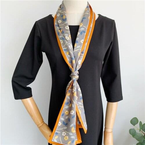 Floral Scarf Long Ribbon Ponytail Headband Hairband 100% Silk Double Side Double Layer 150*16cm