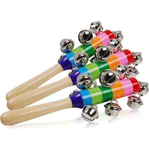 Random Color Wooden Jingle Hand Bells For Kids Baby Cradle Music Shake Toy