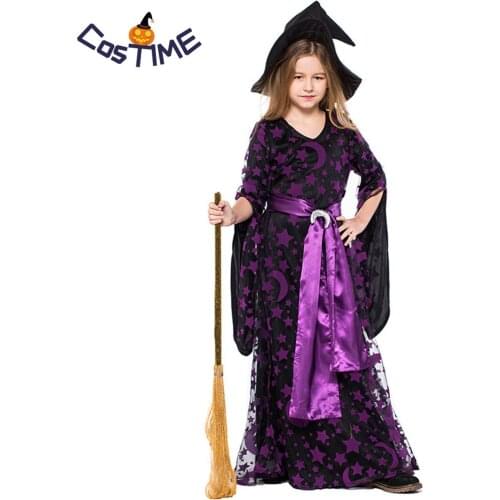 Kids Fairytale Witch Costume Purple Succuba Set Cosplay Halloween Children Fancy Dress Fantasia Stage Carnival Party Cosutme
