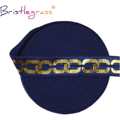 BRISTLEGRASS 2 5 10 Yard 5/8" 15mm Anchor Chain Gold Foil Print Foldover Elastic FOE Spandex Band Hair Tie Dress DIY Sewing Trim