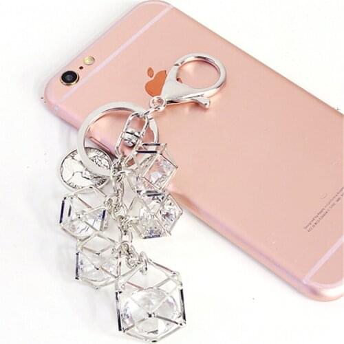 Elegant Rhinestone Geometric Keychain For Women Girl Hollow Crystal Rhombus Metal Car Key Rings Creative HandBag Pendent Jewelry