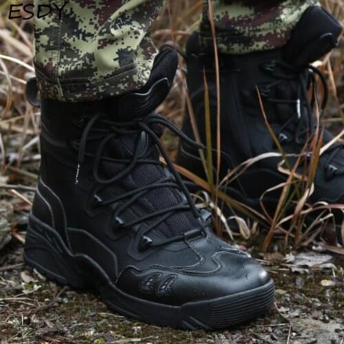 Esdy New Winter Boots Men Military Boots Tactical Desert Combat Boots Army Work Shoes Men Leather Boots High top Men Shoes
