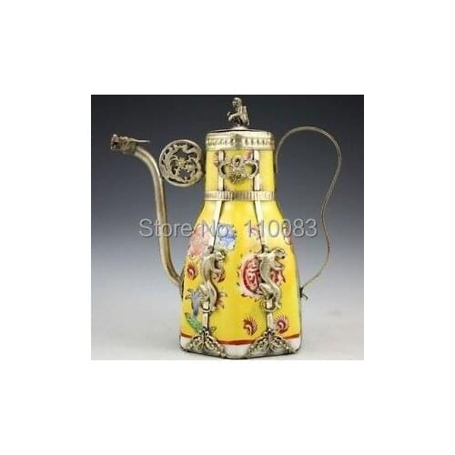 Heap price Factory direct Rare Vintage CHINESE TIBET SILVER PORCELAIN MONKEY lid TEA POT Antique Metal Wholesale