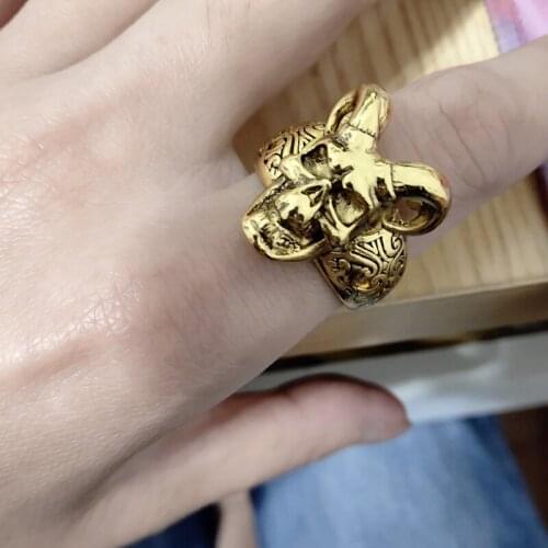 New Man Punk Gothic Satanic Demon Sorath Skull Ring Men Zinc Alloy Biker Ring Baphomet Movie Jewelry Gift for Male Glod Silver