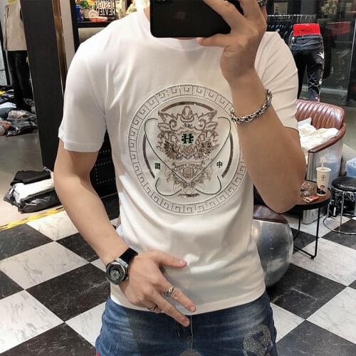 Hot Diamond 2021 Summer New Mens Casual Short-sleeved T-shirt Tide Ice Silk Cotton Half-sleeved Bottoming Shirt Trend