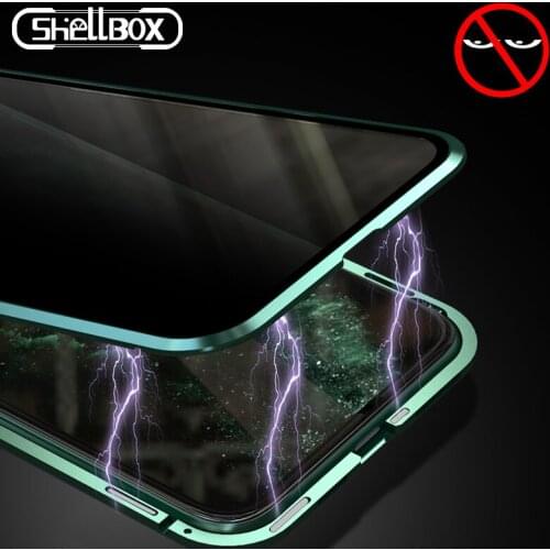 SHELLBOX Magnetic Tempered Glass Privacy Metal Phone Case Coque 360 Magnet Antispy Protective Cover For Iphone XR XS X 11Pro