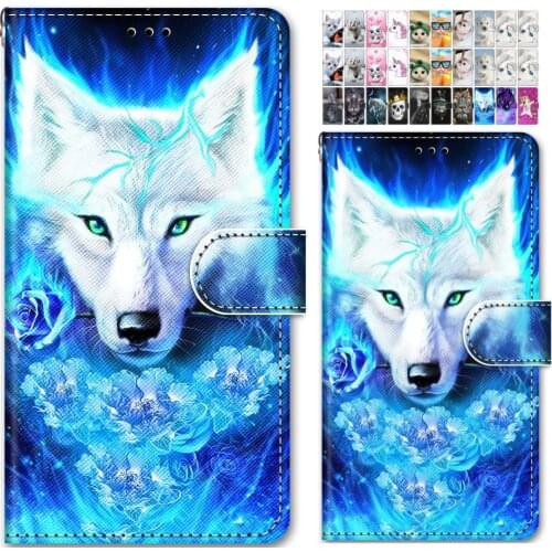 Cute Painted Flip Phone Bags For Case Samsung Galaxy A10 A10S A20S A20E A20 A30 A50 A70 A80 Roae Wolf Lion Flip Capa O08F