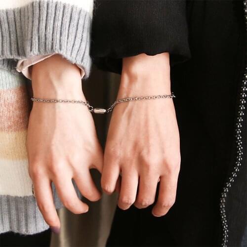 Sweet Steel O-Shaped Magnet Bracelet for Couples Stainless Steel Charm Attractive Men and Women Valentines Day Gifts