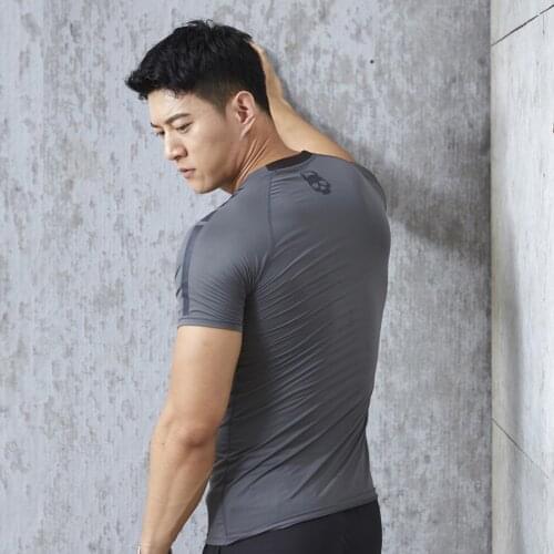 Mens Sports Shirt Gray Quick Drying Short Sleeve Running T-Shirt Gym Workout Activewear Tops