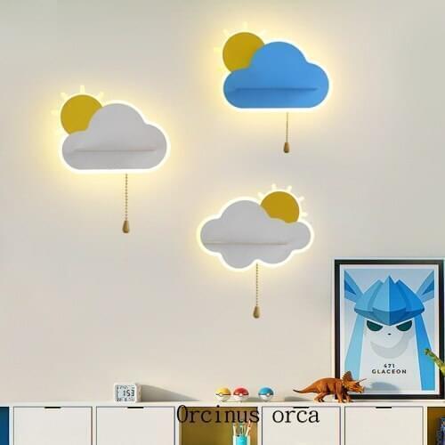 Childrens room wall lamp cloud cartoon warm American modern simple bedside lamp girl eye protection led room lamp