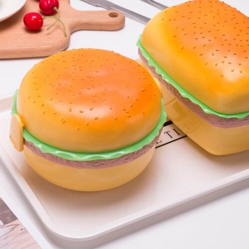 New Hamburger Lunch Box Double Tier Cute Burger Bento Box Lunchbox Children School Food Container Fork Tableware Set