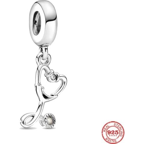 New Original silver color Stethoscope Heart Dangle diy bead charm fit european pandora charms bracelet bangles diy jewelry P015