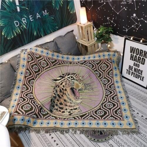 Original Wild Animal Illustration Decorative Tapestry Tiger Shawl Fabric Craft Knitted Sofa Cover Leopard Head Throw Blanket