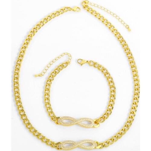 FLOLA Cuban Link Chain Infinity Necklace For Women Gold Vermeil Big Pendant Necklace CZ Pave Cubic Zirconia Jewelry Gifts nket76