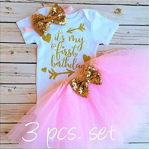 Personalized its my first birthday Newborn infant bodysuit onepiece Tutu Dress romper Outfit Sets baby shower party favors