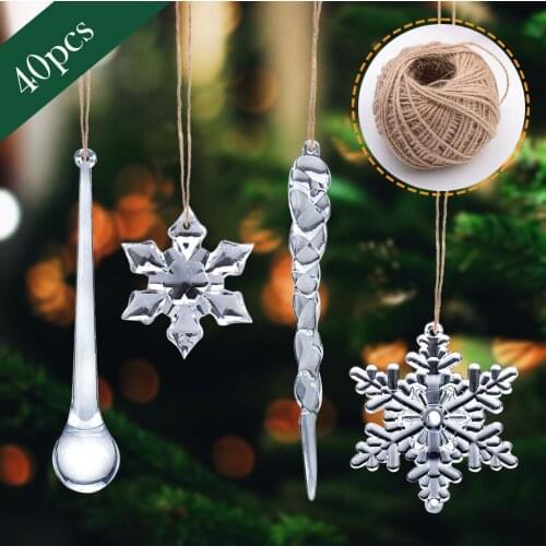 Drop Ornaments 40pc Snowflake Decoration Party Snowflake Icicle Crystal Christmas Tree Decoration Winter Transparent Ornaments