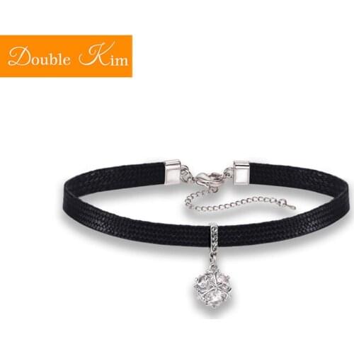 Simple Zircon Choker Titanium Stainless Steel Leather Strap Zircon European USA Fashion Trendy Women Jewelry Gift