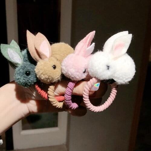 Cute Animal Hair Ball Rabbit Hair Ring Female Rubber Band Elastic Hair Bands Korean Headwear Children Hair Accessories Ornaments