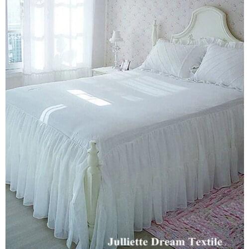 1piece Romantic two layers bed skirt elegant chiffon bedspread satin cotton bed sheet for wedding decoration princess bed cover